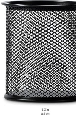 Black steel wire mesh pen holder for desk